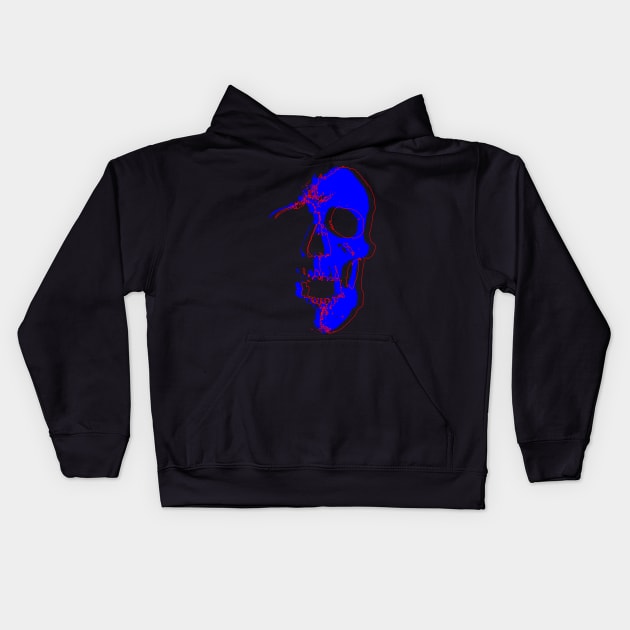 Neon Blue Skull Kids Hoodie by CJ Ramirez